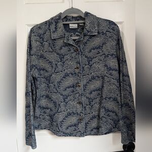 Chico's Blue and Cream Patterned Blouse
